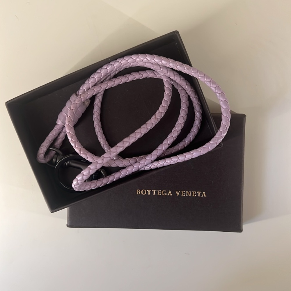 Vintage Bottega Veneta Violet Woven Key Holder Long Strap Designer Lanyard w BOX